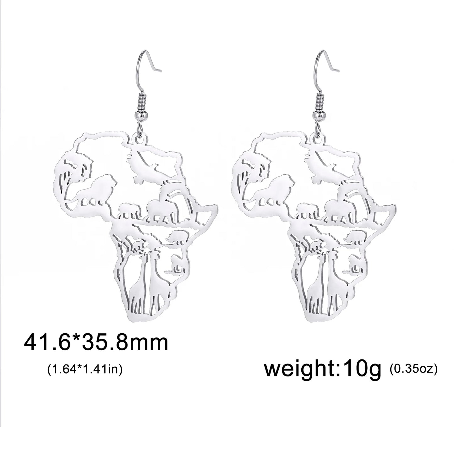 UNIFT Women Stainless Steel Metal Imitation Gold-Plated Africa Safari Animals Map Drop Earrings/Colors-Gold/Multicolor/Animals
