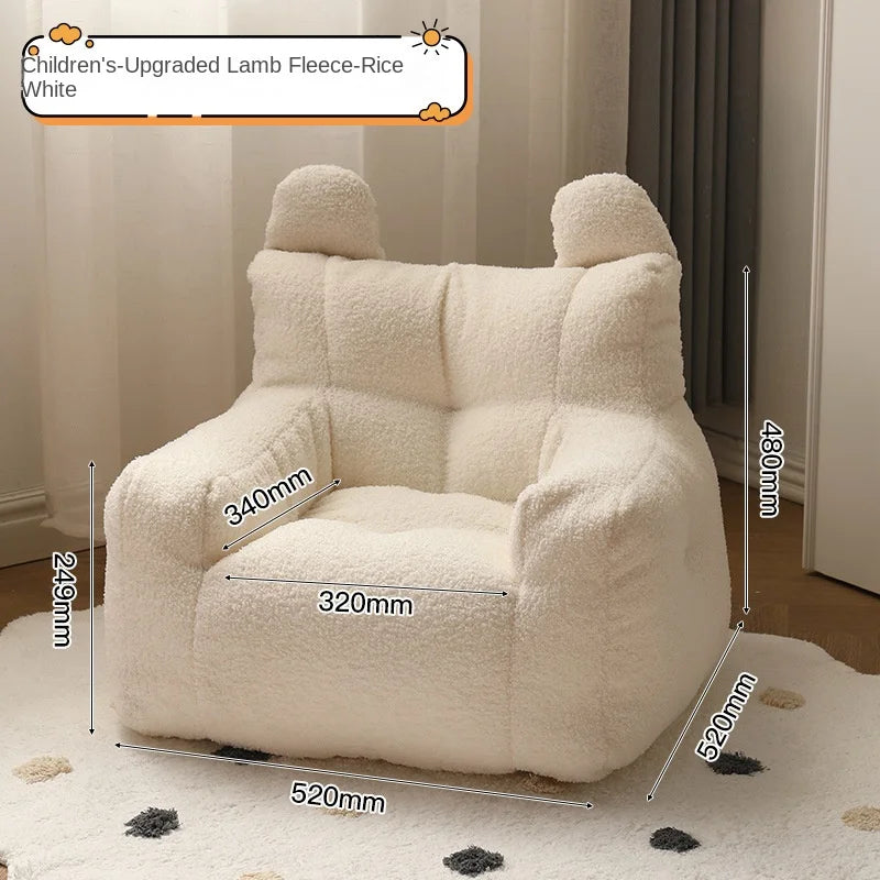 Babies-Toddlers Eco-friendly Upholstered Padding Polyester Fabric Art Frame Comfortable One Seat Soft Plush Lamb Hair Wool Linen Bean Bag Chairs/Side Storage Pocket/Removable-Washable Cover/Colors-Yellow/White/Beige/Multicolor