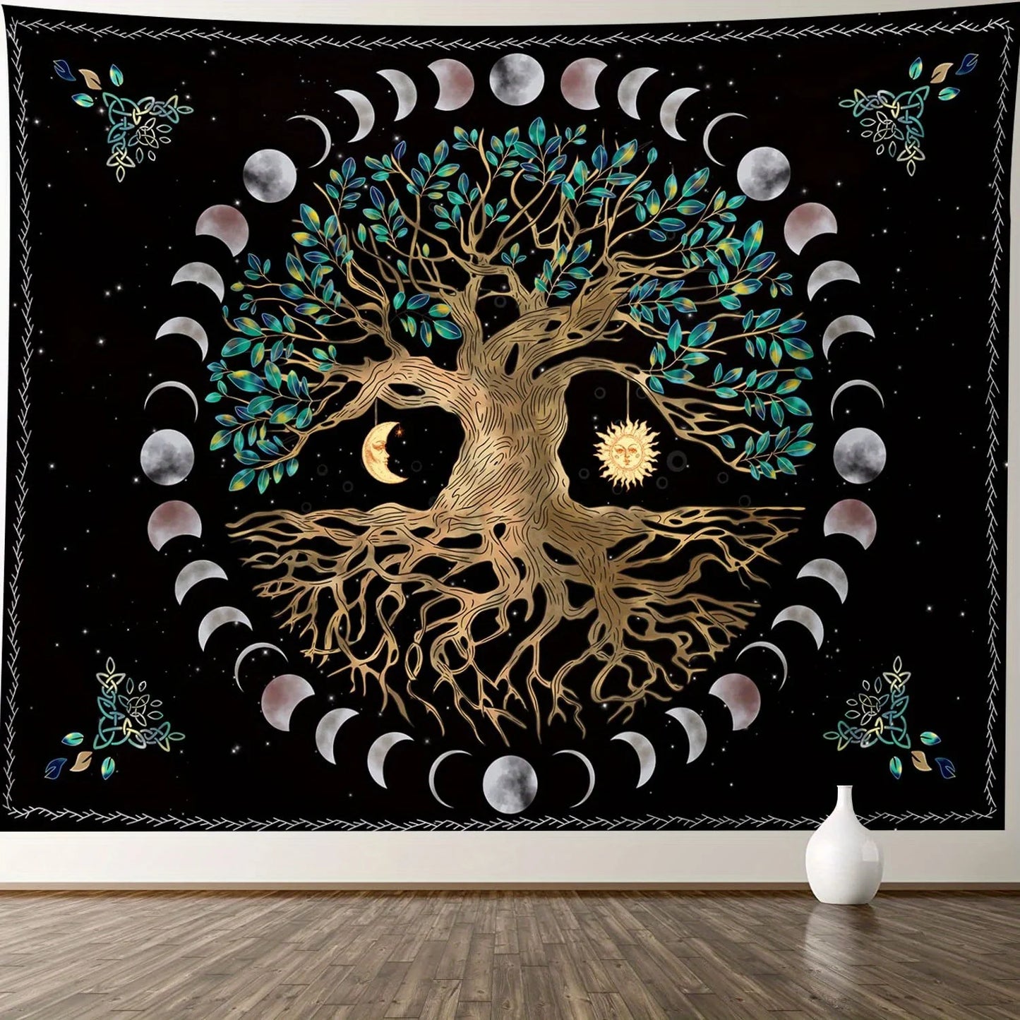 Black Background Polyester Glow Under Black UV Light Flowing Water Colorful Multicolor Mushrooms Nature Floral Tree of Life Forest Wall Hanging Tapestries