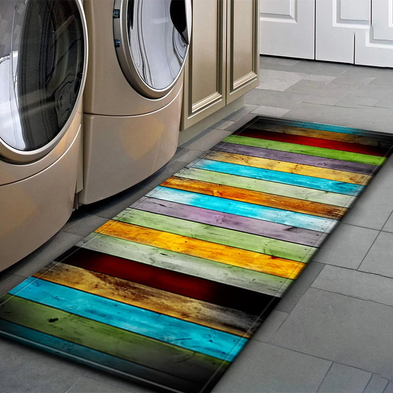 100 % Polyester Kitchen Anti-Slip Waterproof Rainbow Rugs/Colors-Striped Multicolor