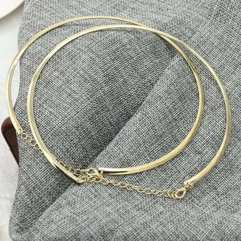 Women Round Imitation Torques Stainless Steel Choker Collarbone Necklaces/Colors-Gold/Silver