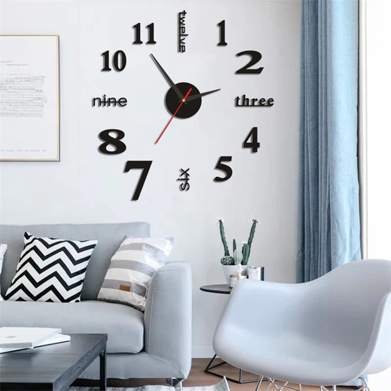 3D ABSTRACT Plastic Luminous Round Face Acrylic Frameless DIY Mute Stickers Quartz Metal Wall Clocks/Colors-Silver/Black/Green