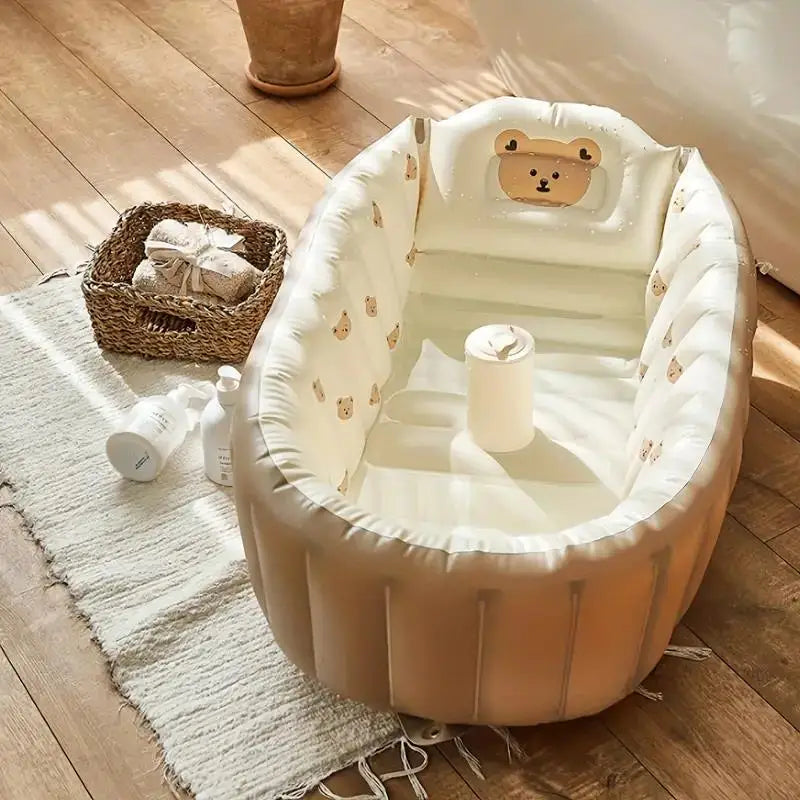 Newborn Babies-Preschooler Foldable PVC Soft Inflatable Bathtubs/Ages: Newborn 0-3 Years Old/ Colors-Animals/Khaki Bear/Rabbit/Love Bear/Olive/Little Bear Head/Tiger