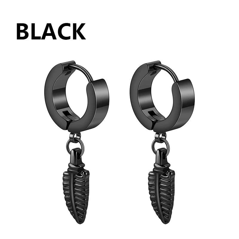 Unisex Metal Stainless Steel Imitation Black Studded Punk Earrings