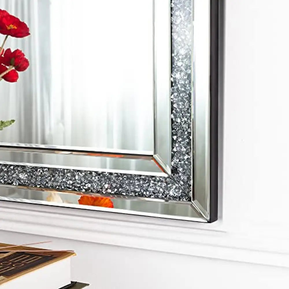 Crushed Diamond Beveled Rectangle Silver Wall Mirror