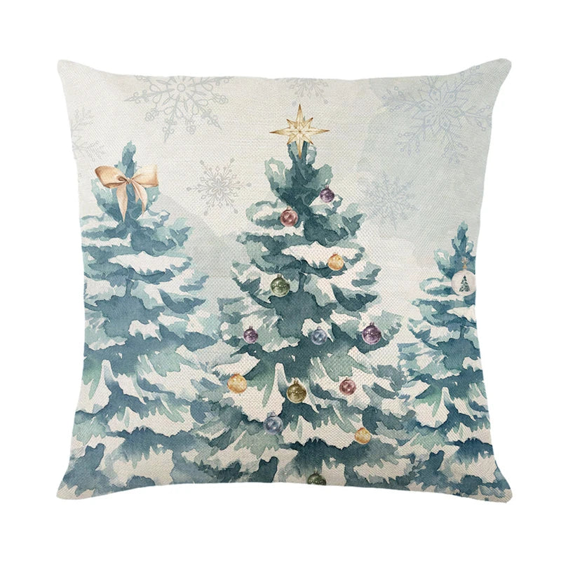 4 PCS Set Christmas Linen Snowman-Elk-Yarn Mittens-Christmas Tree-Wreath Plaid Throw Pillows/Colors-White/Red/Gray/Plaid