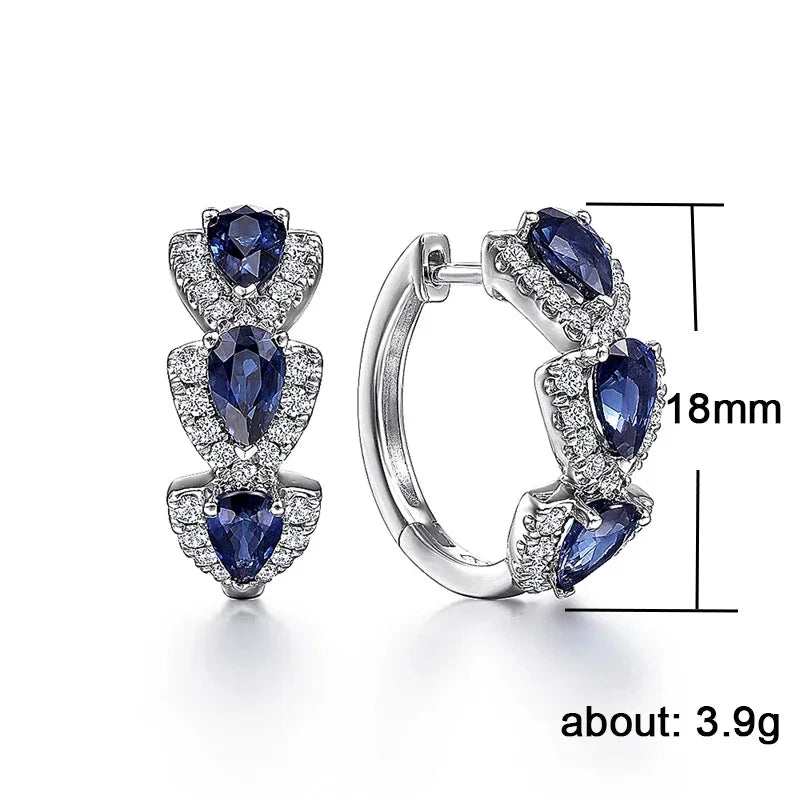Huitan Women Elegant Geometric Brass Cubic Zirconia Copper Round Hoop Earrings /Colors-Blue/Green