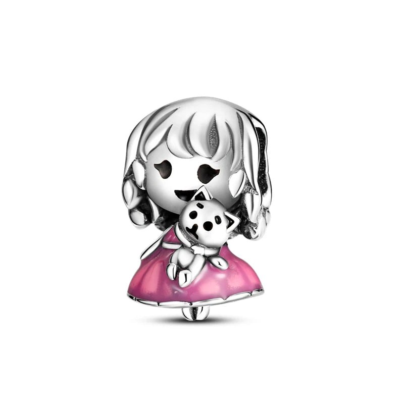 Fine Irregular Silver Plated Round Charms-Pendants Rope Link Bracelets/Colors-Silver/Pink/Multicolor/Floral/Animal