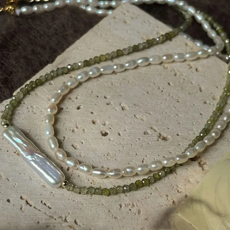 Minar Green Geometric Mood Tracker Copper Irregular Imitation Pearl Strand Beaded Choker Necklaces