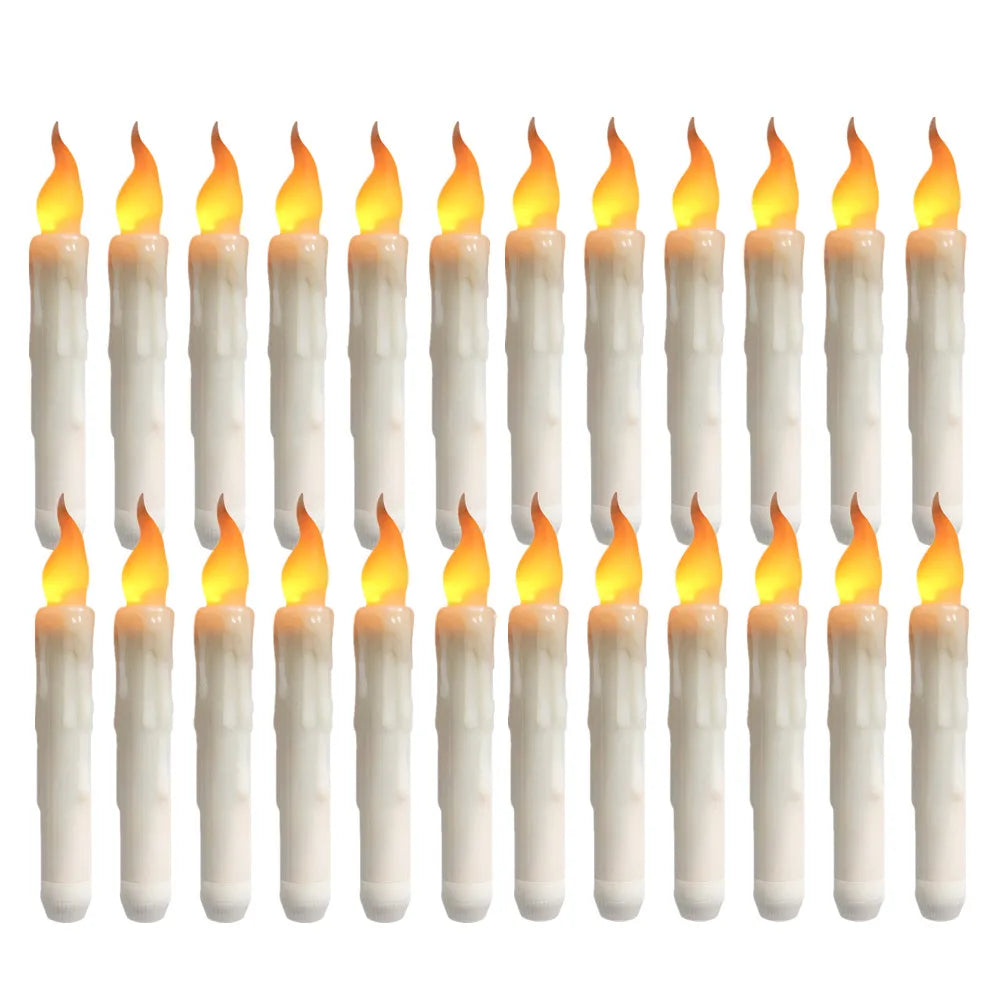 6-24 PCS Set LED White Realistic Round Cylindrical Plastic Flameless Flickering Tall Tapered Handheld Electric Window Candles/Battery: 2-AAA ( Not Included )/ Automatic Timer/1-4 PCS Remote Control