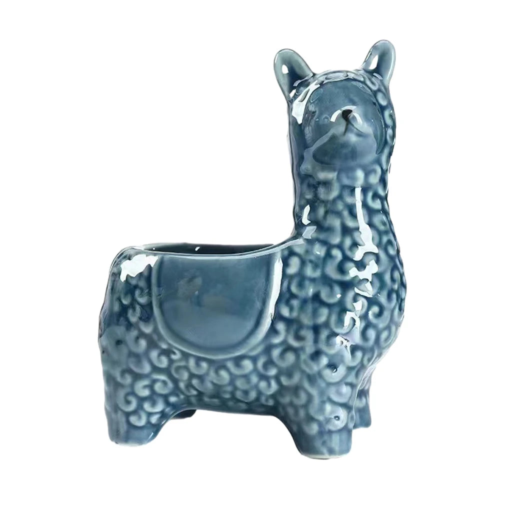 Home Garden Indoor Multicolor Cute Ceramic Alpaca Animal Shape Mini Succulent Planter Pots/Colors-Geometric/Multicolor/Blue/Animals
