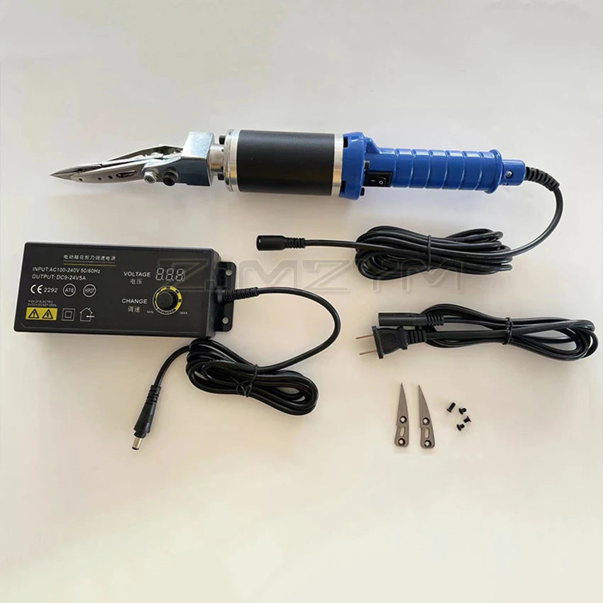ZJMZYM Indoor AC-Powered Blue Handle-Black Accents Plastic Body Silver Metal Electric Carpet Carving Scissors Cutters/1-Power Adapter Cord/ Universal Voltage: 100-240V