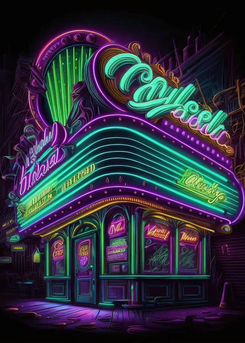 Unframed Modern Cotton Canvas Cartoon Neon Fast Food/Soft Drinks Prints/Colors-White/Blue/Multicolor