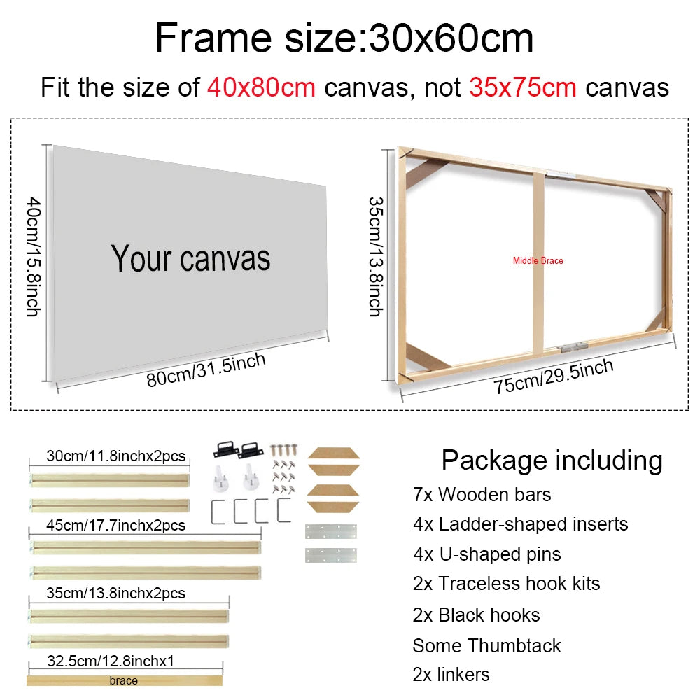 Unisex DIY Craft Single Rectangle Nature Wood Frames For Canvas Oil-Water Painting Kits /Colors-Brown/Beige