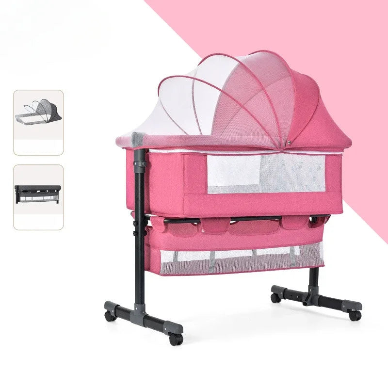 Babies-Toddlers Portable Metal Frame Adjustable Height Button Control Swinging Thick Linen Fabric Meshed Top-Sides Large Bassinet Cradle Beds/Colors-Gray/Beige/Black/White/Brown/Multicolor/Ages: 6 Months-2 Years Old
