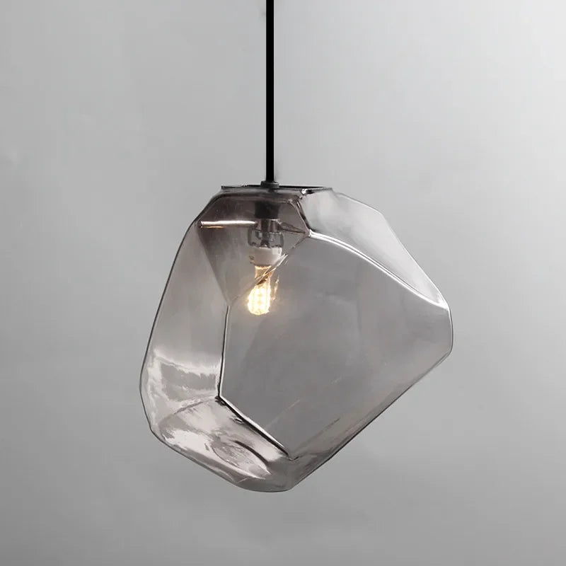 Indoor ART DECO Colorful LED Stone Shape Glass Cord Pendant Ceiling Light Fixtures/ Colors-Red/Blue/Brown/Yellow/Clear