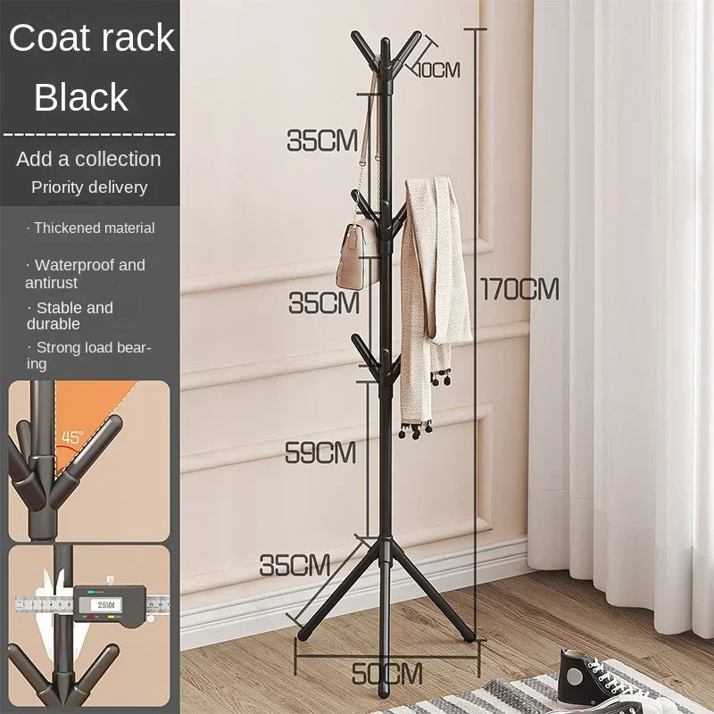 No-EN-Name-Null Modern Free-Standing Black-White Thick Plastic Round Steel Metal Rods Tree Branch Shaped Three-Foot Base Structures Nine-Hook Coat-Hat Racks