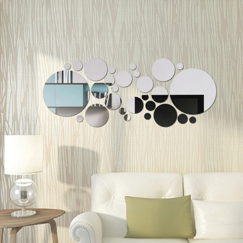26pcs Classic Round Acrylic Mirror Wall Stickers/ Self-Adhesive/ Removable/Colors-Silver/Rose Gold/Red/Black/Yellow
