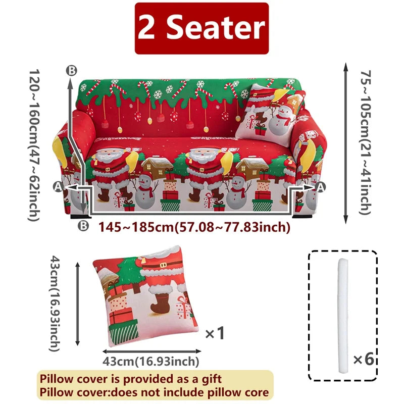 Colorful Christmas Theme Polyester Red-Brown Sofa-Chair Slipcovers