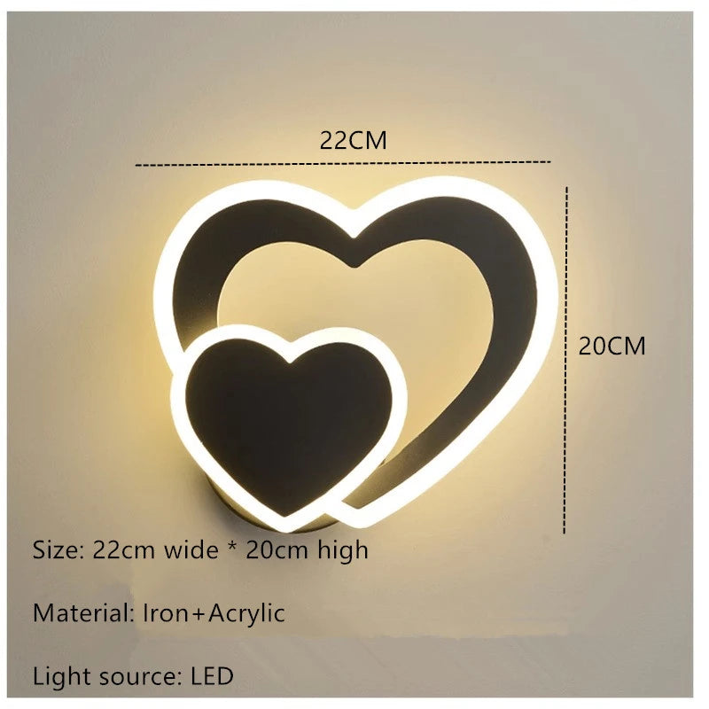 Nordic Modern Iron LED Two Heart-Shaped Acrylic Shade Wall Mounted Lamps/Colors-White/Black/Yellow/Gray