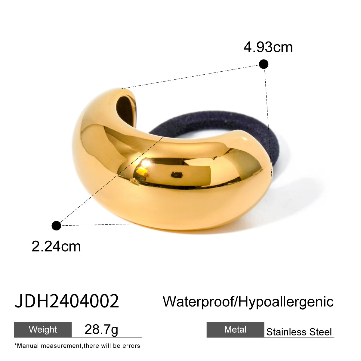 YOUTHWAY Small Sleek Stainless Steel Metal Plastic-Synthetic Fabric Petite Glossy Arch Pony Cuff Ponytail Holders/Colors-Gold/Silver/Black/Multicolor