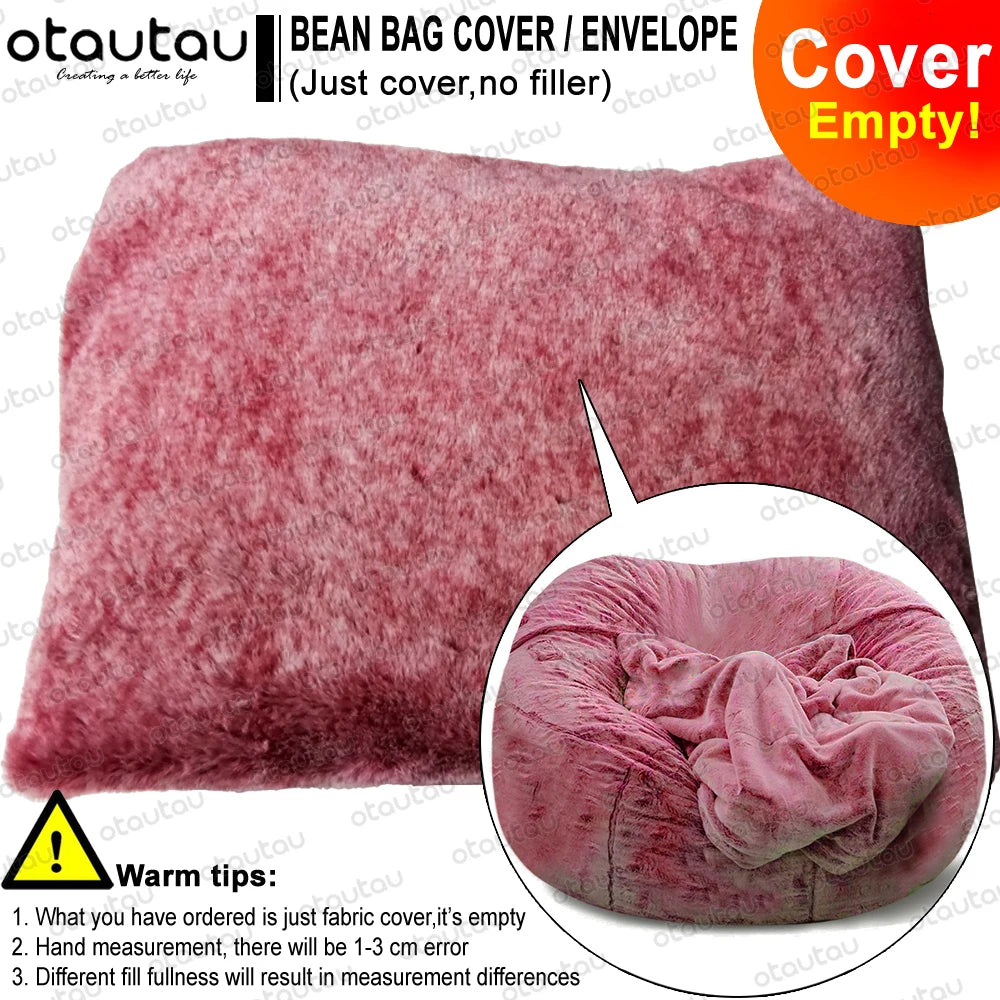 OTAUTAU Velvet Giant Bean Bag Chair Outside Slipcover/Size: 200cm x 230cm(78''dia)/Colors-Gray/White/Pink