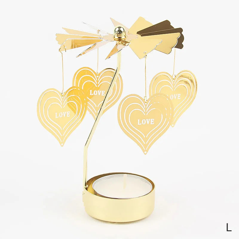 Gold Stainless Steel Metal Rotating Carousel Deer-Snowflake Small Tealight Candleholders
