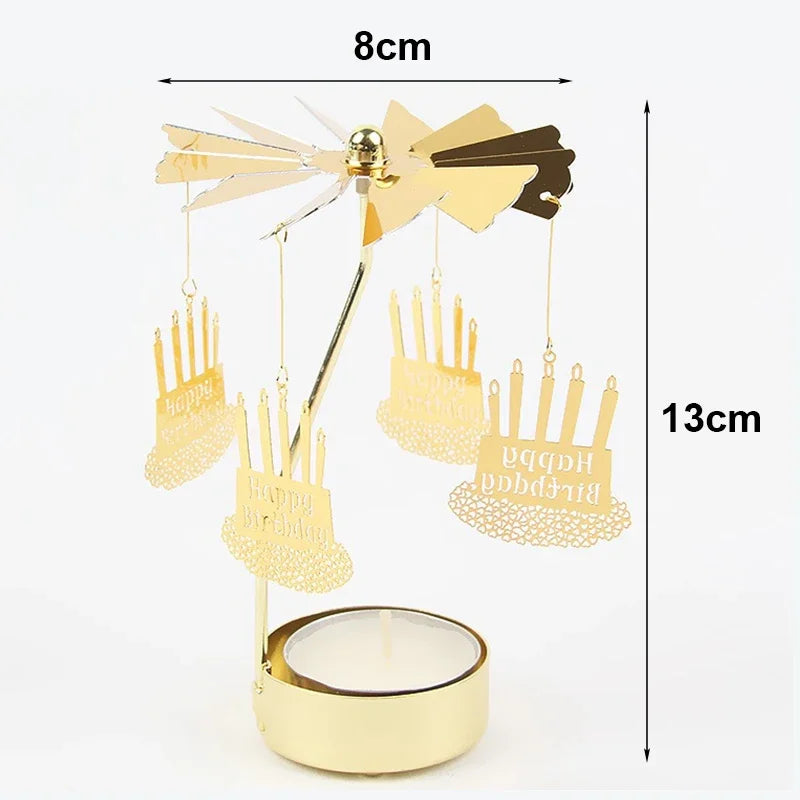 Gold Metal Rotating Fairies Flying Around Small Tealight Round Base Candleholders/No Candle/