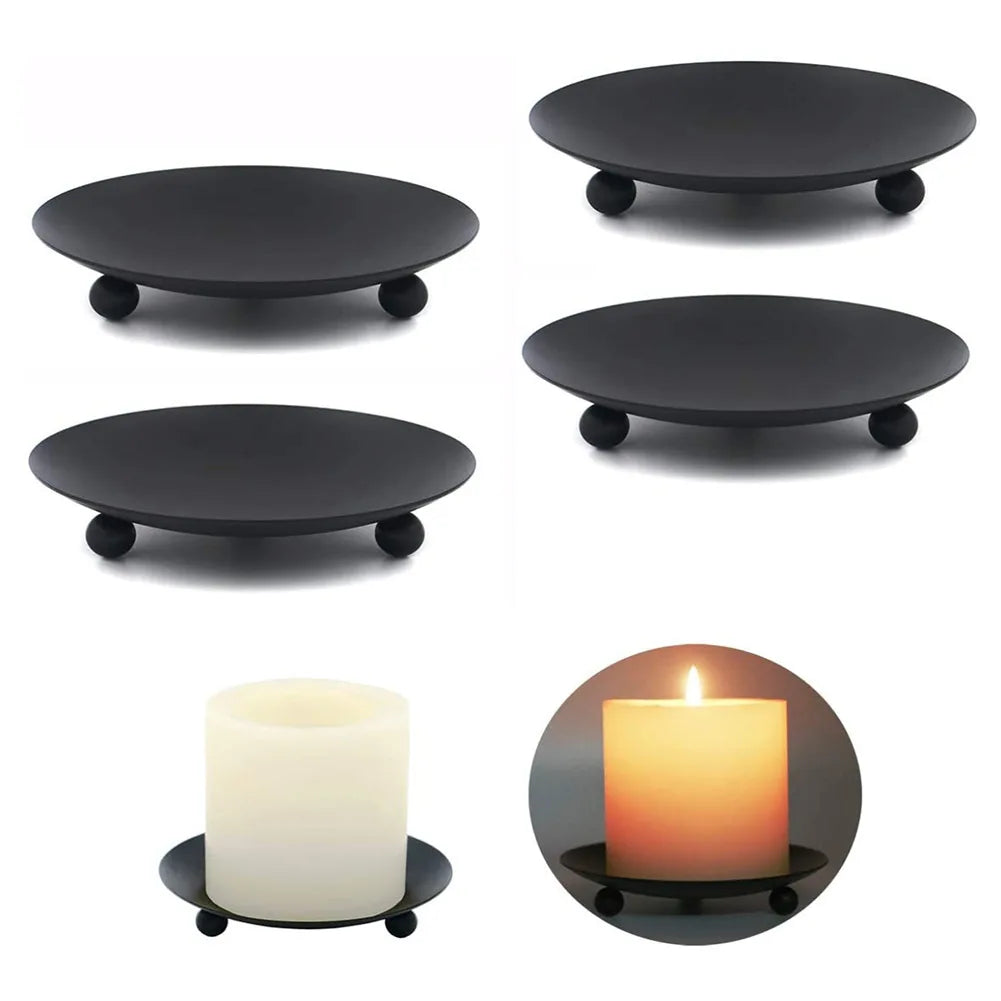 Modern Flat Iron Metal Plate Rust-Free Column Round Ball Feet Base Candleholders/Colors-Gold/Black