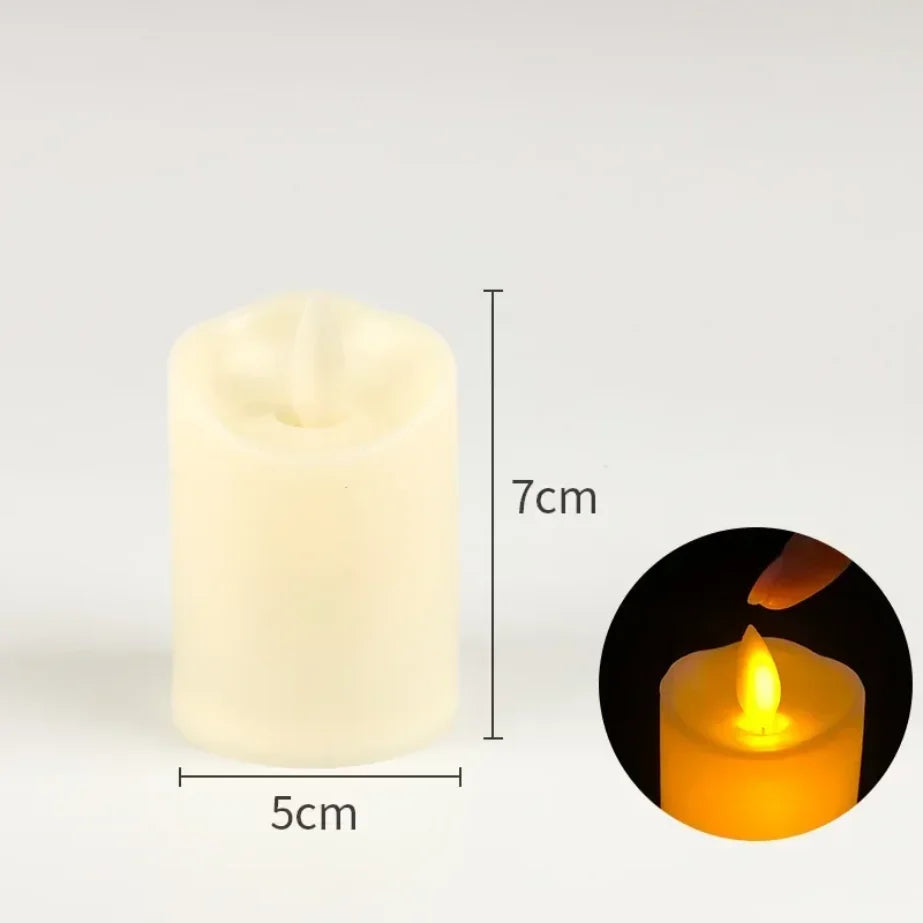 Realistic Round Plastic LED Electronic Flickering Flameless Candles/3-AAA battery/Battery Not Included/Colors-White/Black/Mini Candle-Ivory-White Button Batteries Not Included