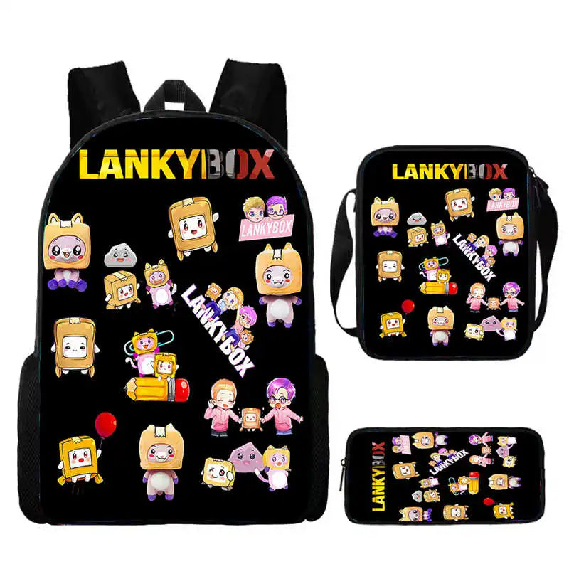 WOLYN Large Waterproof Lightweight Multicolor Nylon Fabric Cartoon Anime Lanky Box Games Design Polyester Lining Shoulder Straps-Handle Built-In Compartment External Pockets School Backpacks /Pencil Case / Colors-Black/Purple/Blue/Multicolor