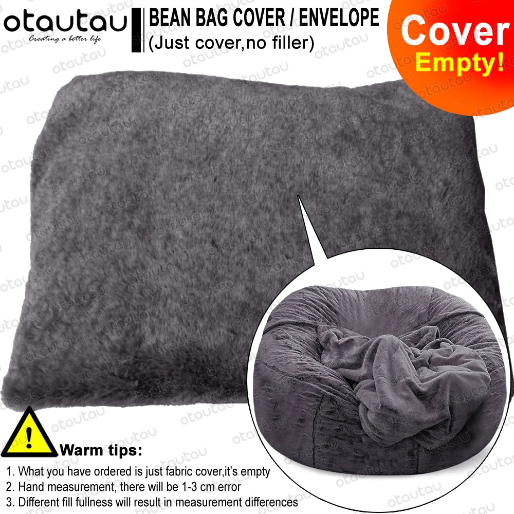 OTAUTAU Velvet Giant Bean Bag Chair Outside Slipcover/Size: 200cm x 230cm(78''dia)/Colors-Gray/White/Pink
