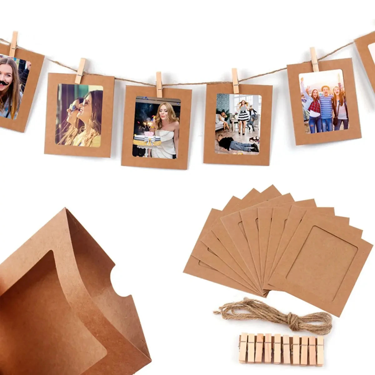 Unisex Rectangle Shape Paper Photo Picture Frame Clip Wall Art/Colors-Multicolor/Brown/Black/White