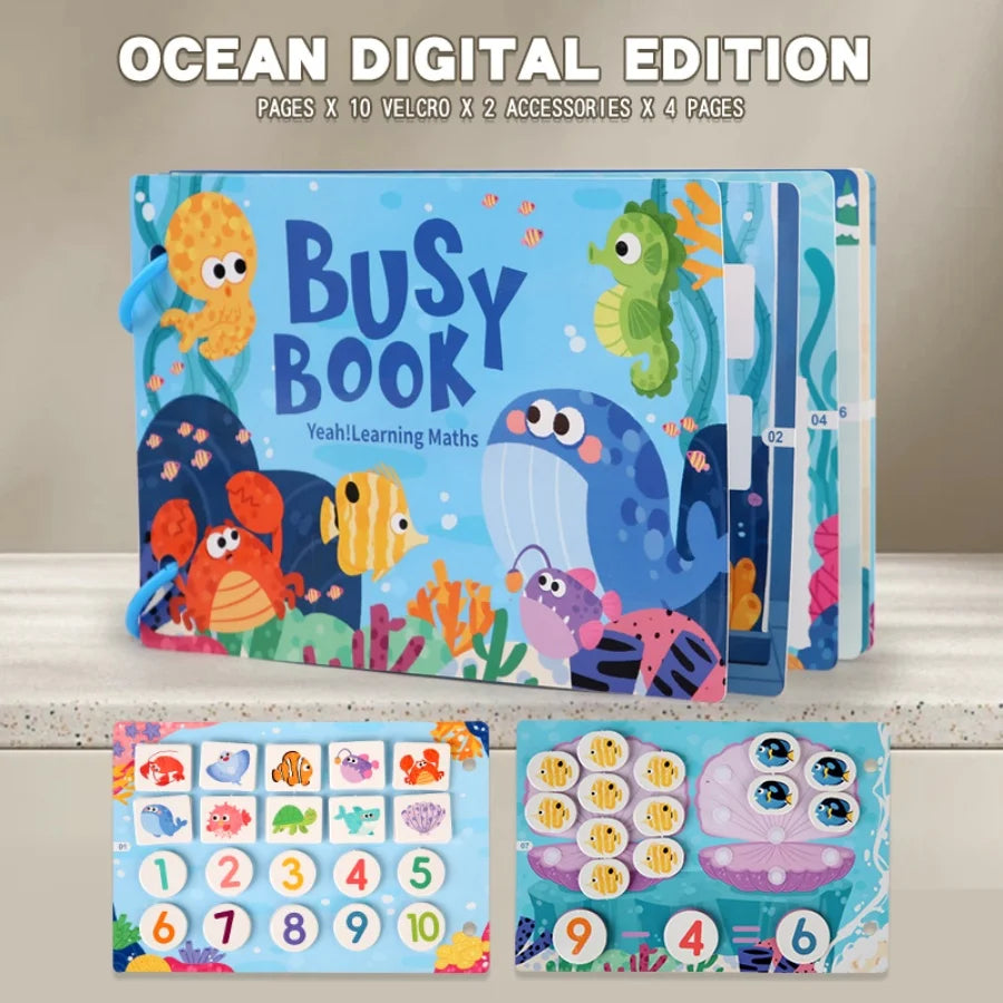 Parent-Child Interaction 3 Rings Early Education Cardboard Paper 6 Themes Quiet Busy Book Brain Development Puzzle Sticker Books/Ages: 3-12 Years Old/ Colors-Multicolor/Blue/Animals