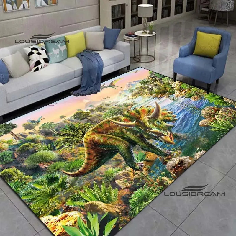 LOUSIDREAM Modern Indoor-Outdoor Machine-Made Customized Rectangle Shaped Soft Polyester Flannel Fabric Body 3D Printed Cartoon Dinosaur Theme Rugs /Colors-Animal/Multicolor/Hand-Machine Wash