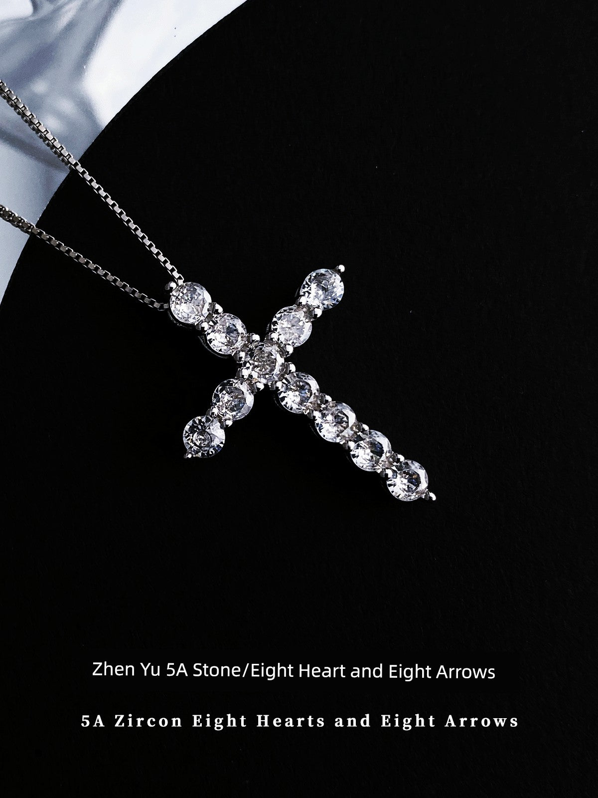 ZHENAI Unisex Fine Imitation Sterling Silver-Plated Metal Shiny Clear White Realistic Diamond-Like Gemstones Cross Pendants-Charms Necklaces