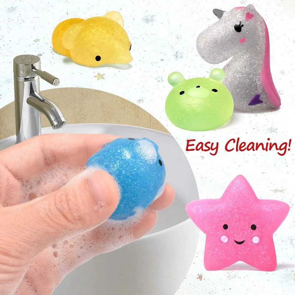 12-36 PCS Set Washable Silicone Multicolor Animals Stretch-Squeeze-Twist Sparkling-Glittering Mochi Squishy Stress-Reliever Toys/Ages: 3-18 + Years Older