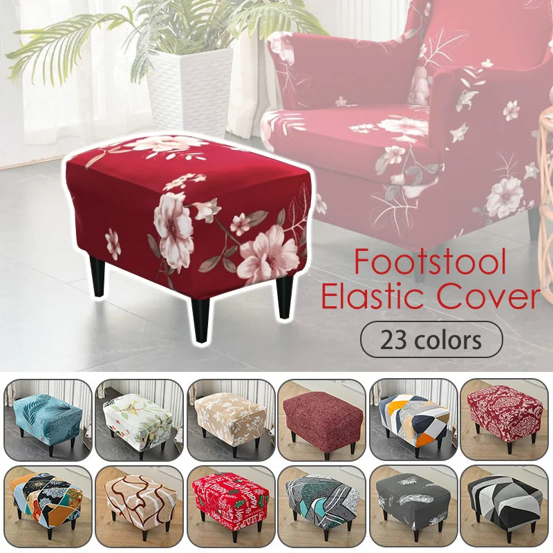 Rectangle Shaped Polyester Elastic Spandex Stretch Ottoman Slipcovers/Colors-Multicolor/Red/Floral/Black/Orange/Beige/Gray