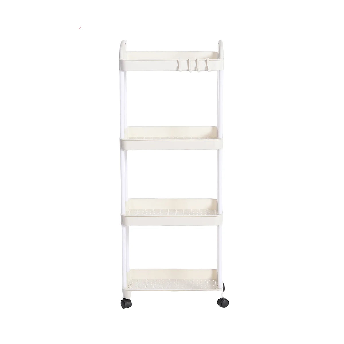 Kitchen 2 Handles Plastic 3-4 Tier Shelves White-Black Storage Utility Carts/ 360 Degrees Rotation/ 2 Easy Lockable Plastic Wheels