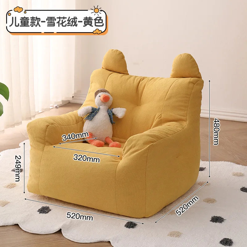Babies-Toddlers Eco-friendly Upholstered Padding Polyester Fabric Art Frame Comfortable One Seat Soft Plush Lamb Hair Wool Linen Bean Bag Chairs/Side Storage Pocket/Removable-Washable Cover/Colors-Yellow/White/Beige/Multicolor