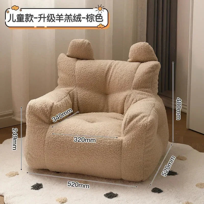 No-EN-Name-Null Kids Modern Frameless Upholstered Padded Soft Fleece White Polyester Fabric One Side Pocket Bean Bag Chairs/Ages: 3-8 Years Old/Colors-Beige/White/Pink/Gray/Yellow/Multicolor