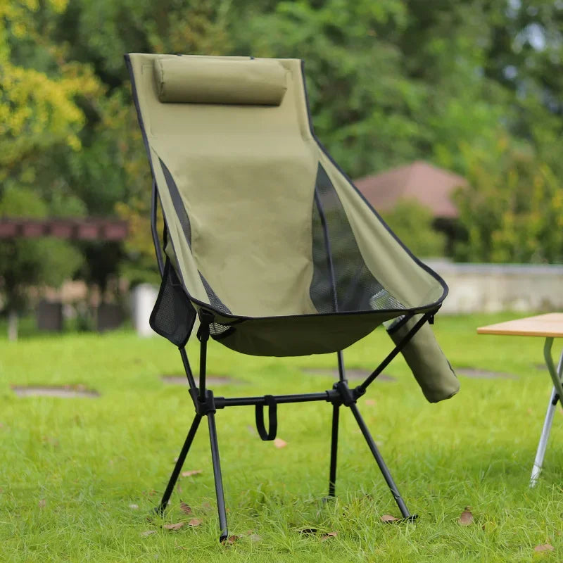 Outdoor Lightweight Portable Upholstered Mesh Polyester Folding Moon Chairs/Aluminum Alloy Frame Legs / Cup Holder Bag/Pillar/Colors-Green/Black/Beige/Brown