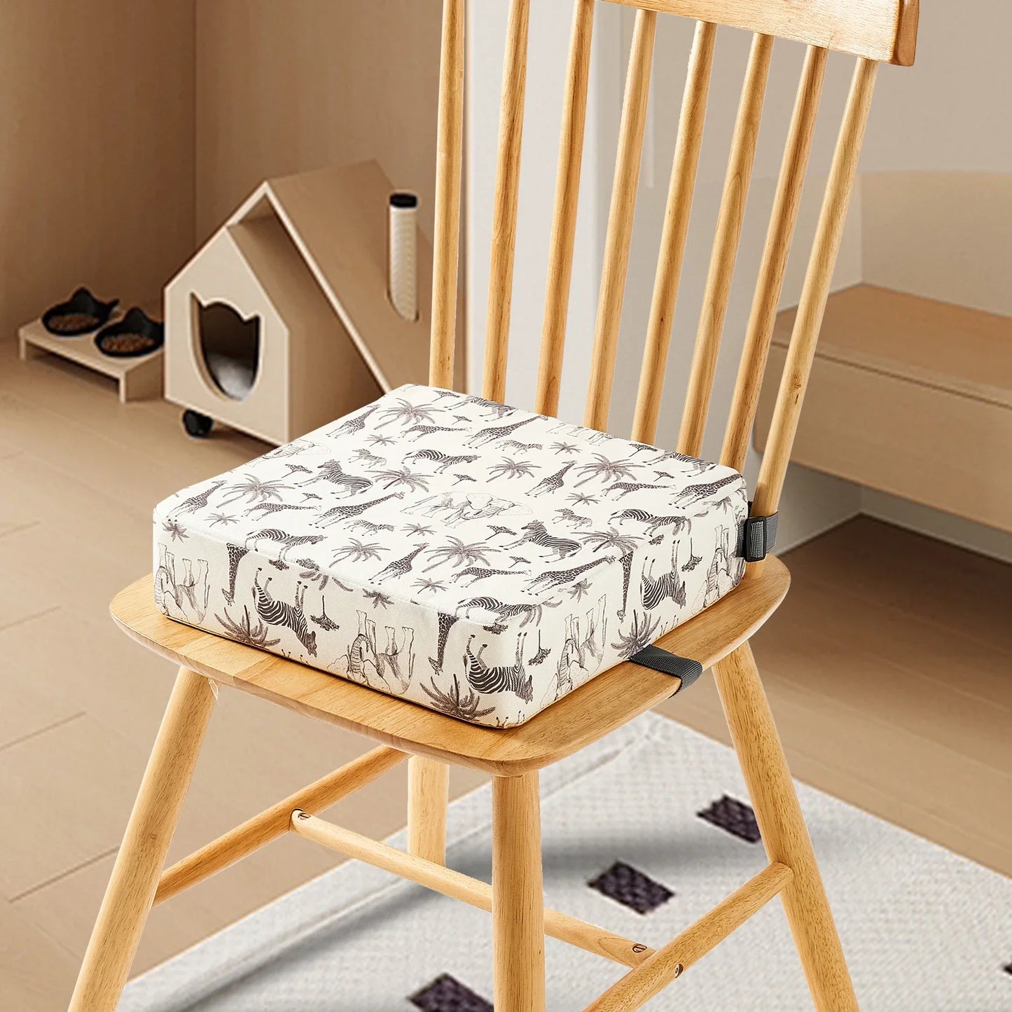 Cute Cartoon Colorful Animal-Floral Pattern Waterproof Durable Non-Slip Polyester Oxford Fabric Adjustable Height Portable Safety Buckle Booster Seat Cushions/Ages: 1-2 Years Old