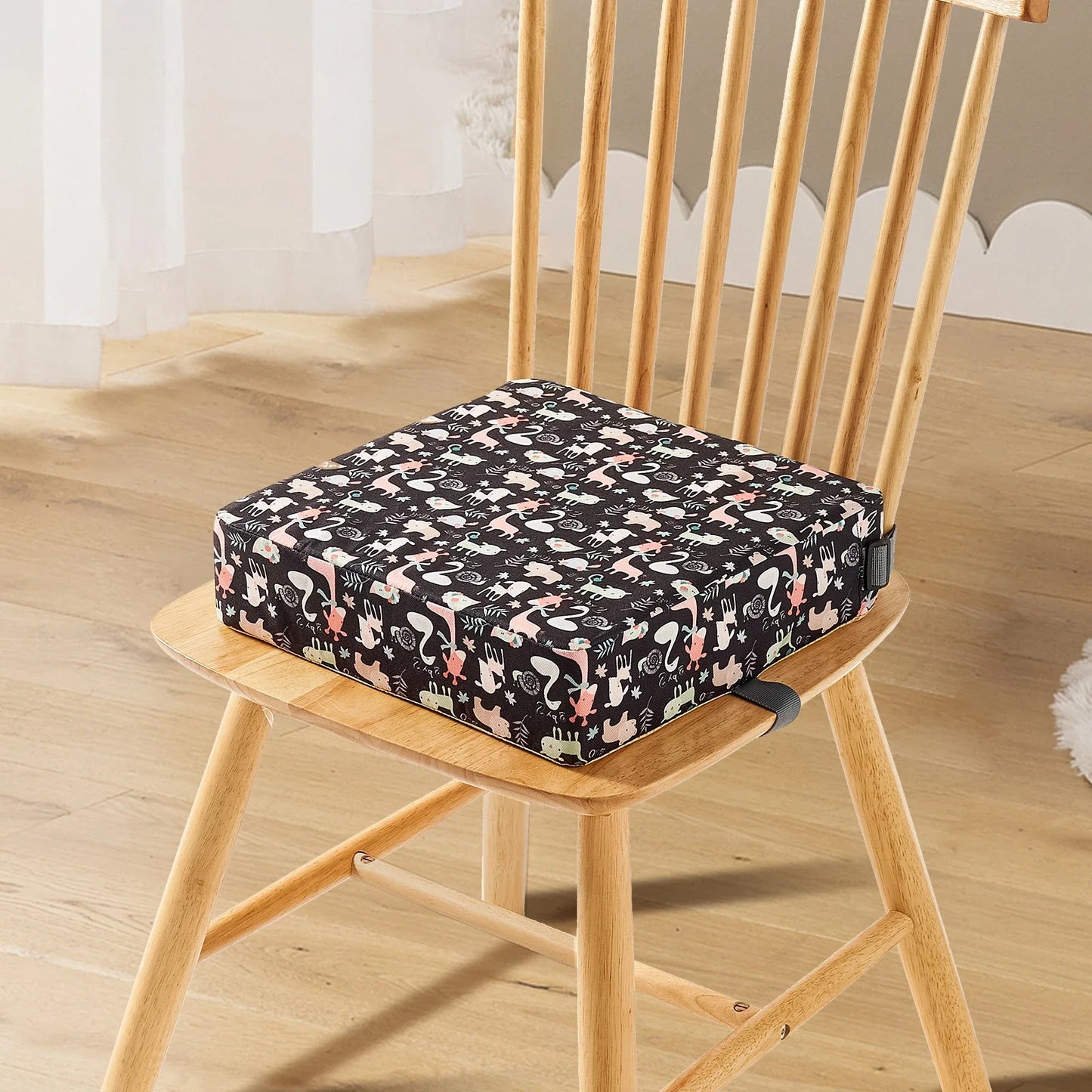 Cute Cartoon Colorful Animal-Floral Pattern Waterproof Durable Non-Slip Polyester Oxford Fabric Adjustable Height Portable Safety Buckle Booster Seat Cushions/Ages: 1-2 Years Old