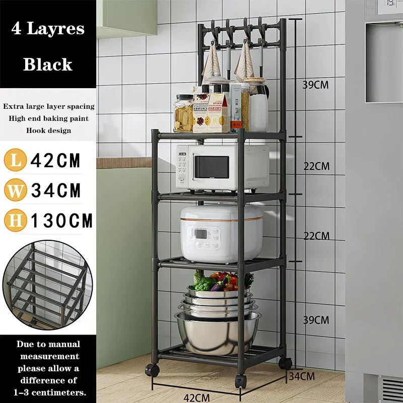 Kitchen Metal Storage Floor-Standing Rack w/ 4 Wheels/Colors-Black/White