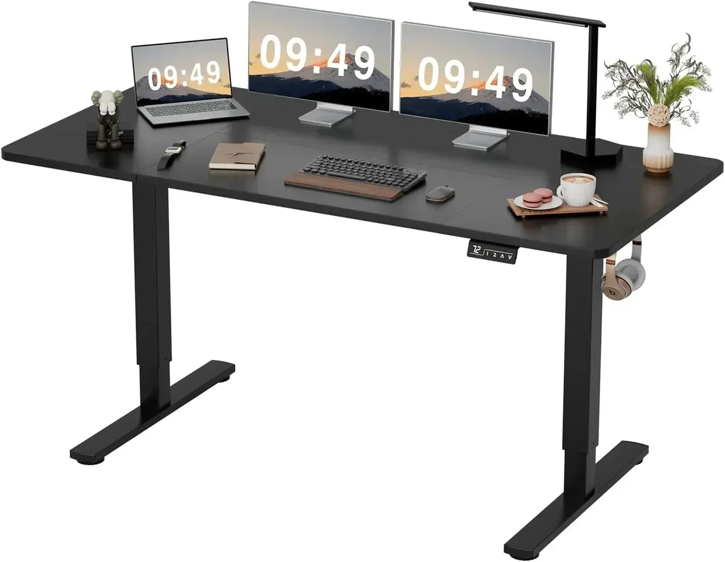 ANGDUO Large Black Rectangle Shaped Brown Wood Top Quiet Electric Memory Lift Steel Metal Frame Commercial Free-Standing Desks /Size:24"D x 55"W x 28.7"H / Colors-Maple, Black, Brown, White, Light Wood, Dark Wood