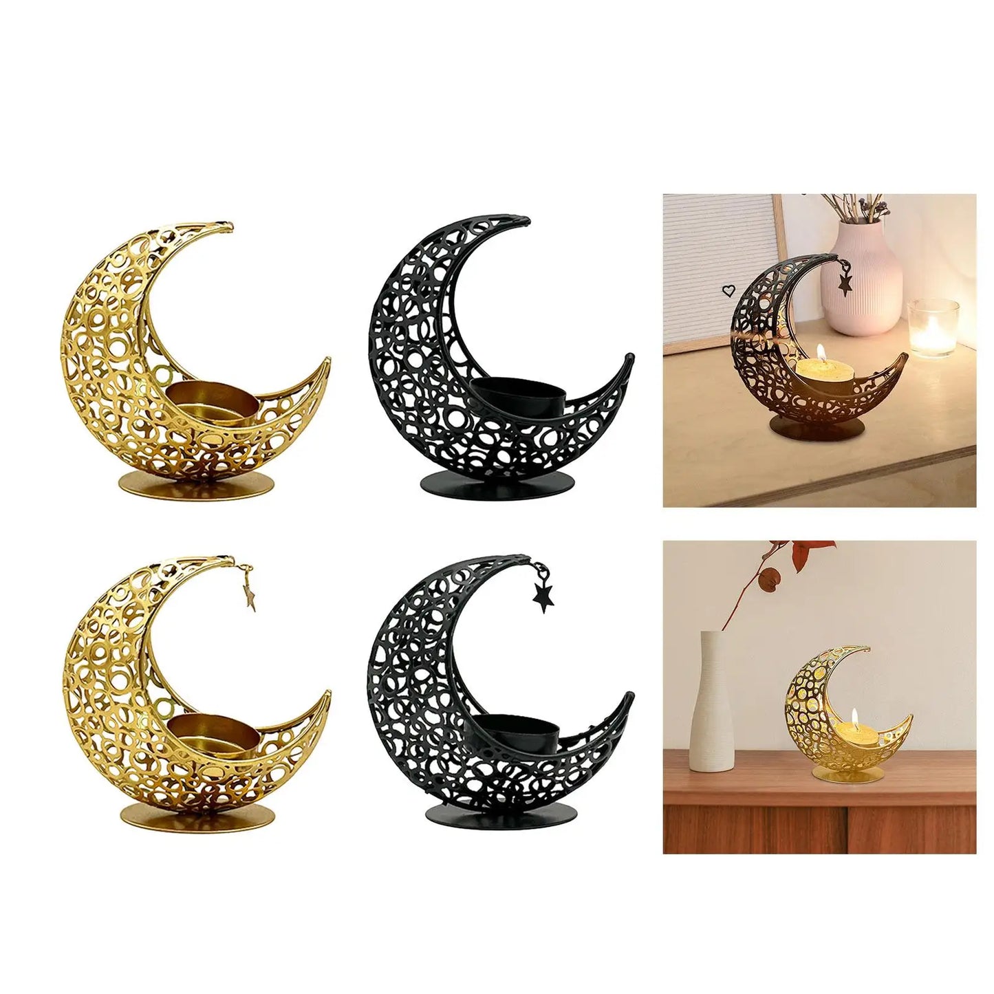 Modern Decorative Iron Moon Shape Tea Light Candleholders/Colors-Black/Gold