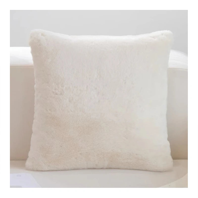 Beige 100% Polyester Ultra Soft Warm Plush Faux Rabbit Fur Plush Throw Pillow COVERS/