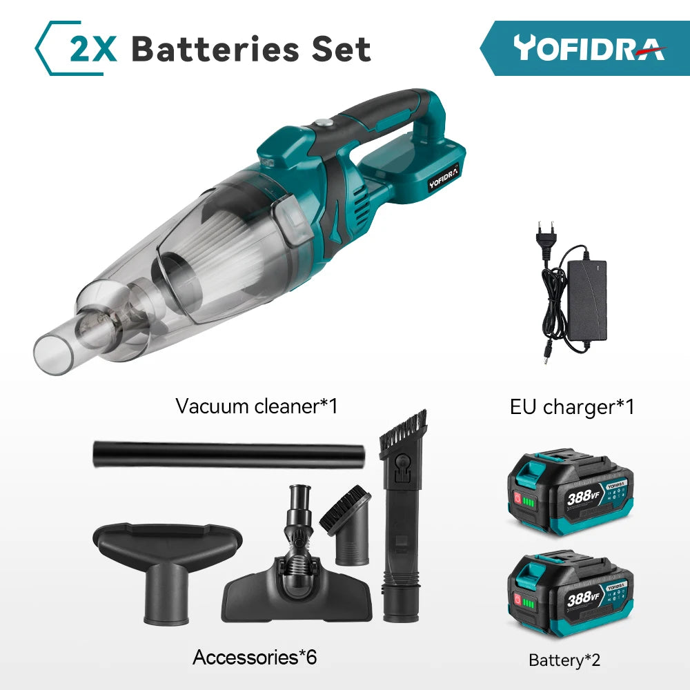 YOFIDRA 1500W Cordless Handheld Electric Vacuum Cleaner Rechargeable Cleaning Tool for Home Car Pet Hair for Makita 18V Battery