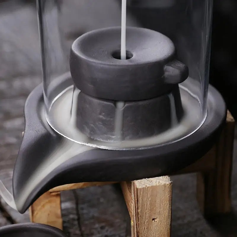 Round Enclosed Glass Case Ceramic Resin Desktop Wood 4 Leg Base Backflow Incense Cone On Top Burners/Colors-Black/Gray